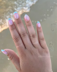 Light blue and coral nails - got these for a beach vacation and am obsessed! Nail Inspo Gell, Nail Ideas Cute Summer, Simple Beach Nail Ideas, Gel Nail Designs Preppy, Nail Ideas On Real Nails, Nail Ideas For Cancun, Beachy Nails French Tip, Florida Nails Simple, Beach Nail Inspo Almond