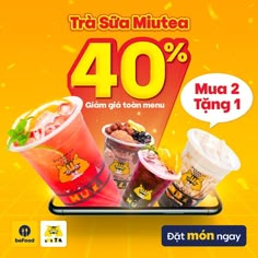 an advertisement with drinks and ice creams on it