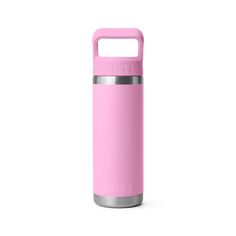 thermos insulated stainless steel water bottle in pink is shown on a white background