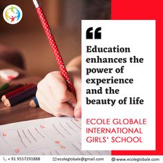 a person writing on a piece of paper with a pencil in their hand and the caption education enhances the power of experience and the beauty of life