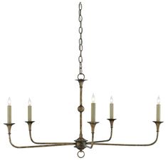 a chandelier with six candles hanging from it