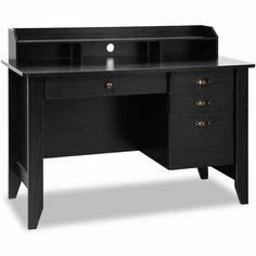 a black desk with two drawers on it