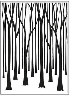 black and white drawing of trees with no leaves