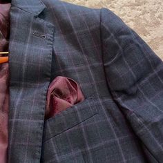 I Had This Made For About $2,000.00. It’s Fits A Size 38 Chest And 34/35 Sleeve Length In A Slim Fit. This Is Worsted Wool From Scotland By Holland And Sherry In A Rare Purple And Navy Windowpane Pattern. Fully Lined Including Pockets. Side Vents, Functional/Working Sleeve Buttons With Blue Mother Of Pearl Buttons. Pick Edge Stitching, Ticket Pocket And More. No Flaws And Professionally Laundered! Crazy Deal Here If You Are A Fit!! Classic Purple Blazer For Formal Occasions, Elegant Purple Business Blazer, Fitted Purple Business Outerwear, Fitted Purple Outerwear For Business, Purple Notch Lapel Suit For Business, Tailored Purple Suit For Business, Tailored Purple Business Suit, Classic Purple Blazer For Business, Purple Single Breasted Suits For Business