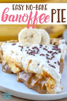 an easy no bake banana cream pie on a plate