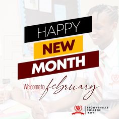 a young boy sitting at a desk in front of a sign that says happy new month