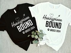 two t - shirts that say honeymoon bound and honeymoon bound