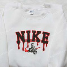 Introducing the Michael Myers x Nike Embroidered Sweatshirt, the ultimate fusion of iconic horror and athletic style. This limited edition Nike Embroidered Sweatshirt, Nike Inspired, A Clothing Store, Embroidered Shirts, Cool Fathers Day Gifts, Diy Sweatshirt, Shirt Nike, Nike Brand, Athletic Style