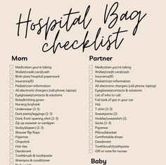 the hospital bag checklist is shown in black and white with text overlaying it