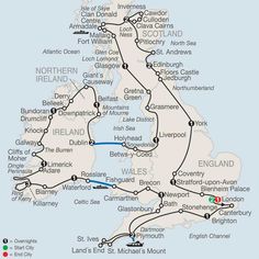 a map showing the route for england and ireland