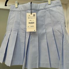 Nwt! Never Worn Preppy Summer Mini Skirt, Spring Preppy Cotton Pleated Skirt, Preppy Summer Workwear Skort, Preppy Blue Pleated Skirt For Spring, Preppy Pleated Bottoms For Spring, Light Blue Skort For Spring, Casual Skort For Workwear In Spring, Casual Spring Skort For Workwear, Light Blue Short Skort For Spring