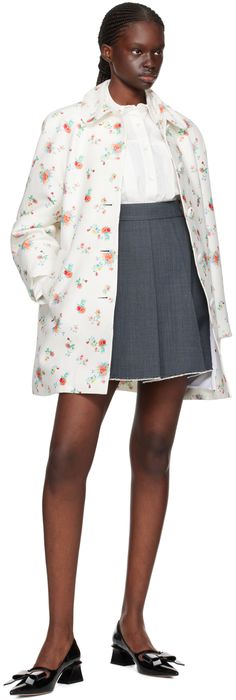 Plain-woven cotton- and silk-blend coat. Floral pattern printed throughout. · Peter Pan collar · Button closure · Welt pockets · Raglan sleeves · Central vent at back hem · Full twill lining Supplier color: Printing Chic Notch Lapel Outerwear With Floral Print, Chic Outerwear With Floral Print And Notch Lapel, Chic Floral Print Outerwear With Notch Lapel, Chic Floral Print Office Outerwear, Chic Floral Print Outerwear For Office, Spring Floral Print Outerwear With Notch Lapel, Chic Floral Print Outerwear For Work, Floral Print Outerwear With Notch Lapel, Tailored Floral Print Outerwear With Notch Lapel