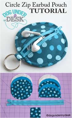 the instructions for how to make an earbud pouch with fabric and zippers