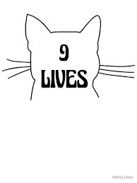 a cat's head with the words 9 lives written on it