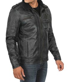 Black Biker Leather Jacket For Men
The distressed black cafe racer leather jacket is built from that will provide you a luxurious feeling. It's equipped with upright collar, four outside & two inside pockets, and buttoned cuffs for a perfectly decent style. A ready to go outerwear for fashionista guys and travelers as well as for casual use. Rugged Black Leather Motorcycle Jacket, Black Rugged Leather Jacket For Motorcycling, Black Distressed Biker Leather Jacket, Rugged Black Outerwear With Zipper Closure, Black Fitted Rugged Biker Jacket, Black Distressed Fitted Leather Jacket, Rugged Black Biker Jacket For Winter, Fitted Black Distressed Leather Jacket, Distressed Black Leather Biker Jacket