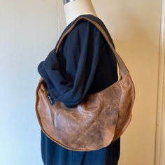 New, Never Used Original Melissa Irene Circular Hobo Shape Bag In Brown Genuine Leather That Has A Distressed Look. Medium Sized Purse With Zipper And Flap Over Top Of Bag & Outside Pocket. Self Lined. Everyday Textured Leather Hobo Pouch Bag, Textured Recycled Leather Shoulder Bag For Everyday Use, Textured Leather Hobo Bag For Everyday Use, Textured Recycled Leather Bag For Everyday Use, Everyday Textured Leather Hobo Bag, Everyday Textured Recycled Leather Shoulder Bag, Leather-lined Hobo Shoulder Bag, Leather Lined Hobo Shoulder Bag, Everyday Textured Recycled Leather Bag