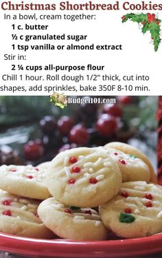 christmas shortbread cookies on a red plate