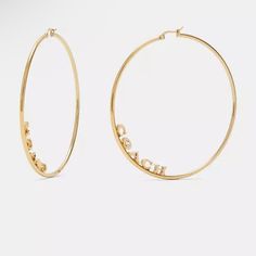 Signature Medium Hoop Earrings Coach New With Tags Gold Finish Plated Brass 2 1/4" (L) X 2 1/4" (H) Style No. C9111 Coach Jewelry, Medium Hoop Earrings, Large Hoop Earrings, H Style, Gold Finish, Gold Earrings, Gold Jewelry, Hoop Earrings, Plating