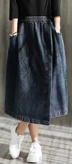 Asymmetrical Cotton Denim Skirt, Casual Asymmetrical Hem Skirt, Chic Asymmetrical Fitted Denim Skirt, Chic Fitted Asymmetrical Denim Skirt, Casual Dark Wash Skirt With Asymmetrical Hem, Fitted Chic Asymmetrical Denim Skirt, Casual Asymmetrical Hem Dark Wash Denim Skirt, Casual Knee-length Dark Wash Denim Skirt, Casual Dark Wash Knee-length Denim Skirt