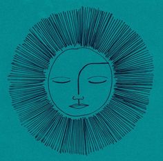 a drawing of a sun with eyes closed