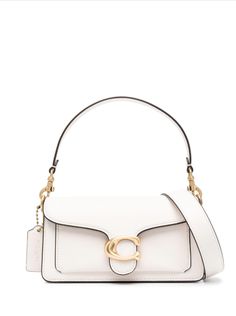 chalk white calf leather pebbled texture gold-tone logo plaque leather tag single detachable top handle detachable shoulder strap foldover top with magnetic fastening slip pocket to the front partitioned compartment internal zip-fastening pocket Coach Tabby, Coach Tote Bags, Girly Bags, Leather Tag, Coach Tote, White Purses, Chalk White, Pretty Bags, Bags Designer Fashion