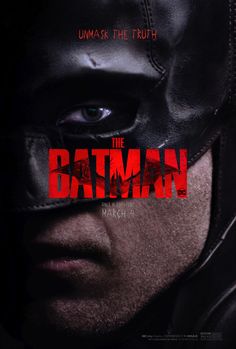 the batman movie poster with an evil looking man in black leather mask and red lettering