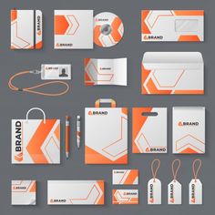 an orange and white business stationery set