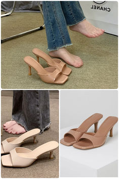 acelimosf™-Nude stiletto open toe slippers square toe high heels Toe Slippers, Open Toe Slippers, High Heel, Open Toe, High Heels, Slippers, Square, Heels