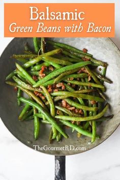 balsamic green beans with bacon in a pan