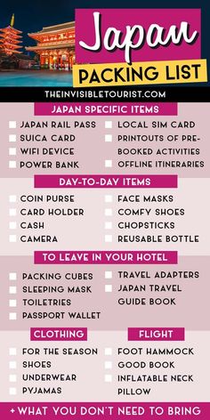 the japan packing list with text overlaying it