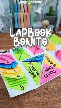 the lapbook banitto is made with colored papers