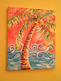 a painting on the wall of a palm tree