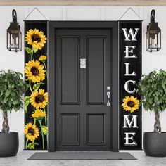 PRICES MAY VARY. Polyester What package includes: there are 2 pieces of welcome sunflower hanging banner flags, measure about 30 x 180 cm/ 12 x 72 inches, can match well with other modern farmhouse and country themed decorations Easy to hang: these sunflower hanging banners are pre-assembled, come assembled with rod and rope, ready to hang, you can hang it anywhere, like front door, ceilings, windows, gardens, patio, porch, entryway, etc. Reliable and reusable material: these sunflower porch han Sunflower Party Decorations, Welcome Hanging, Door Banners, Seasonal Decor Fall, Front Yard Decor, Sunflower Party, Welcome Door Signs, Home Yard, Halloween Garden