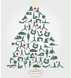 a christmas tree with silhouettes of people doing yoga