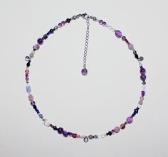 a handmade necklace made with a range of purple, pink, blue and white beads, made of glass, gemstone, pearl and plastic. Purple Beaded, White Beads, Handmade Necklace, Strand Necklace, Chain Styles, Handmade Necklaces, Favorite Jewelry, Pink Blue, Necklace Etsy