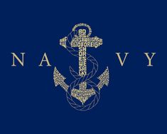 an anchor with the word navy written in different languages on it, against a blue background