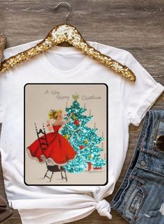 This sublimated vintage sparkle shirt gives the appearance of sparkles with out the thickness or mess of glitter. Shirts are sublimated on buttery soft polyester. Message me for baby and youth sizes. Vintage Christmas Shirt, Christmas Tree Shirt, Blue Tree, Tree Shirt, Vintage Christmas Tree, Very Merry Christmas, Vintage Christmas Cards, Tees For Women, Christmas Tees