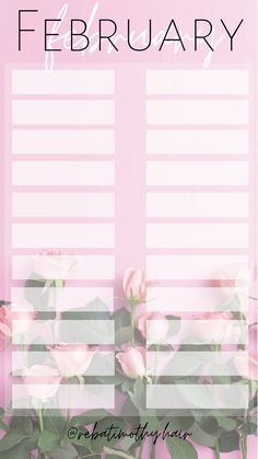 a pink poster with flowers on it and the words, february written in white letters