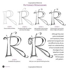 how to draw the letters r and person in different ways, with instructions for each letter