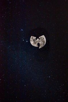 an image of the moon and stars in the night sky with only one object visible