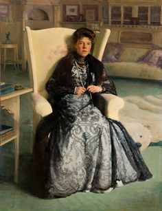 a painting of a woman sitting in a chair