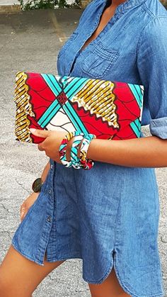 Red and Blue African Print Clutch Purse - Vibrant Style Blue African Print, Afrocentric Fashion, African Bag, 1920s Outfits, African Accessories, Clutch Bag Wedding, African Dashiki, Fabric Handbags, Printed Clutch