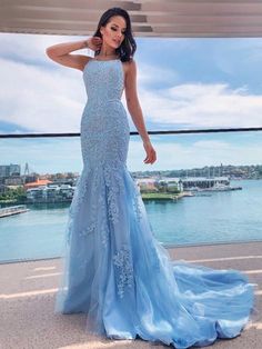 Silhouette:?Mermaid Waist: Natural Sleeve Length:?Sleeveless Fabric:?Lace, Tulle Shown Color: Light Blue Built-In Bra: Yes Blue Mermaid Prom Dress, Long Party Gowns, Mermaid Prom Dresses Lace, Halter Prom Dresses, Prom Dresses Long Mermaid, Mermaid Prom Dress, Lace Prom Dress, Blue Tulle, Lace Mermaid