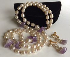 Lovely Vintage Miriam Haskell Necklace & Earrings Set~Baroque Pearls/Amethyst/Crystals~Signed Miriam Haskell Necklace, Miriam Haskell Jewelry, Amethyst Crystals, Heirlooms Jewelry, Miriam Haskell, Pearl And Lace, Necklace And Earrings Set, Fabulous Jewelry, Lovely Earrings