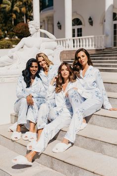 Bridesmaid Pj Set Pants, Luxury Blue Party Sets, Blue Satin Pyjamas, Blacklist Studio, Blue White Hair, Bridal Pjs, Bridesmaid Get Ready Outfit, Satin Bridal Robe, Bridal Sleepwear