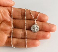 925 STERLING SILVER SAINT BENEDICT NECKLACE / PENDANT. FOR GOOD LUCK ,PROSPERITY AND PROTECTION. BEST QUALITY PENDANT : 20 x 12 mm. DAINTY PENDANT. CADENA DE SAN BENITO EN 925 PLATA ESTERLINA. PARA PROSPERIDAD, BUENA SUERTE Y PROTECCION. MEJOR CALIDAD DIJE: 20 x 12 mm Sterling Silver Round Pendant For Anniversary, Silver Round Pendant For Anniversary, Saint Benedict, Dainty Pendant, For Good Luck, Pompano Beach, Necklace Dainty, Dainty Jewelry, Necklace Pendant