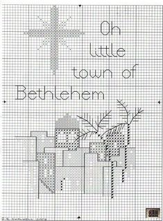 a cross stitch pattern with the words, oh little town of bethlehem