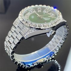 MISSFOX Fashion Green Watch For Men Luxury Iced Out Quartz Clock Man Hip Hop Big Diamond Bling AAA Purple Iced Out Watch, Green Watch, Diamond Bling, Big Diamond, Watch For Men, Quartz Clock, Wrist Watch, Hip Hop, Clock