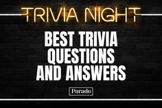 the text trivia night best trivia questions and answers on a black brick wall