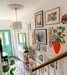 Mint green door with patterned tiled floor and gallery wall | How to style a hallway Long Narrow Hallway Ideas, Narrow Hallway Ideas, Hallway Designs, Casa Vintage, Eclectic Living Room, Entry Way, Eclectic Home, Hallway Decorating, Dream House Decor